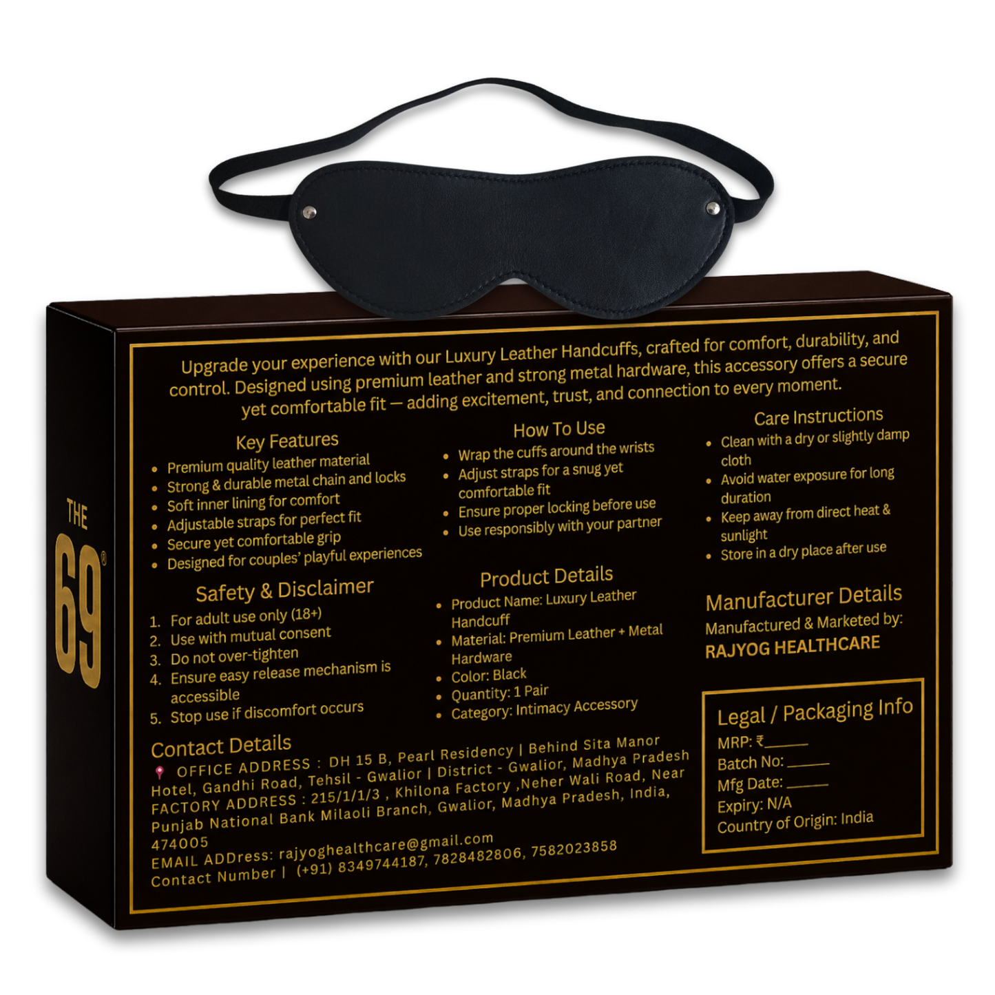 69 Luxury Leather Blindfold – Premium Adjustable Eye Mask | Soft Inner Padding