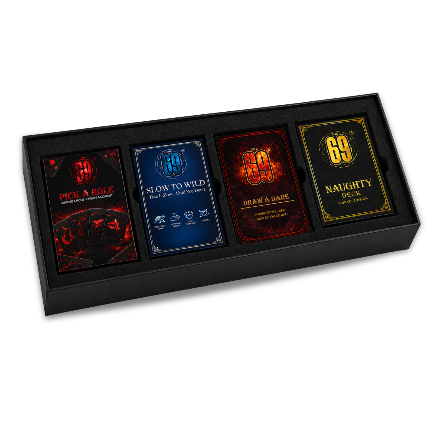 69 Ultimate Intimacy Collection | 4 Deck Combo Pack for Couples (25 Cards Each)